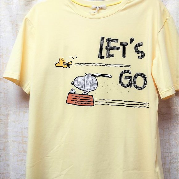 Peanuts Snoopy ONE SIZE Light Yellow Rhinestone Short Sleeve Tshirt - Picture 1 of 8